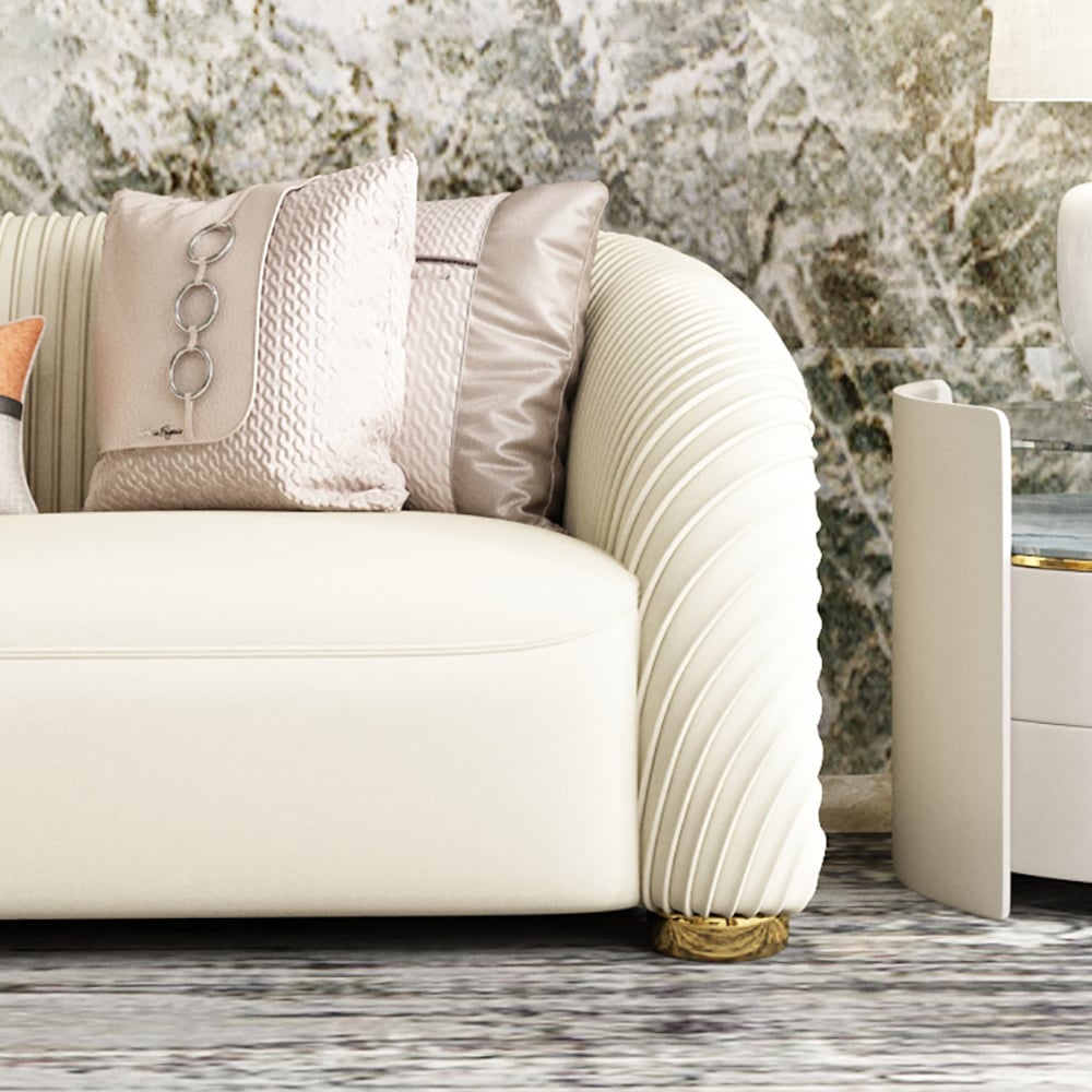 85" Luxury Sofa Nappa Leather Upholstered Sofa 3-Seater Modern Sofa in Cream window image