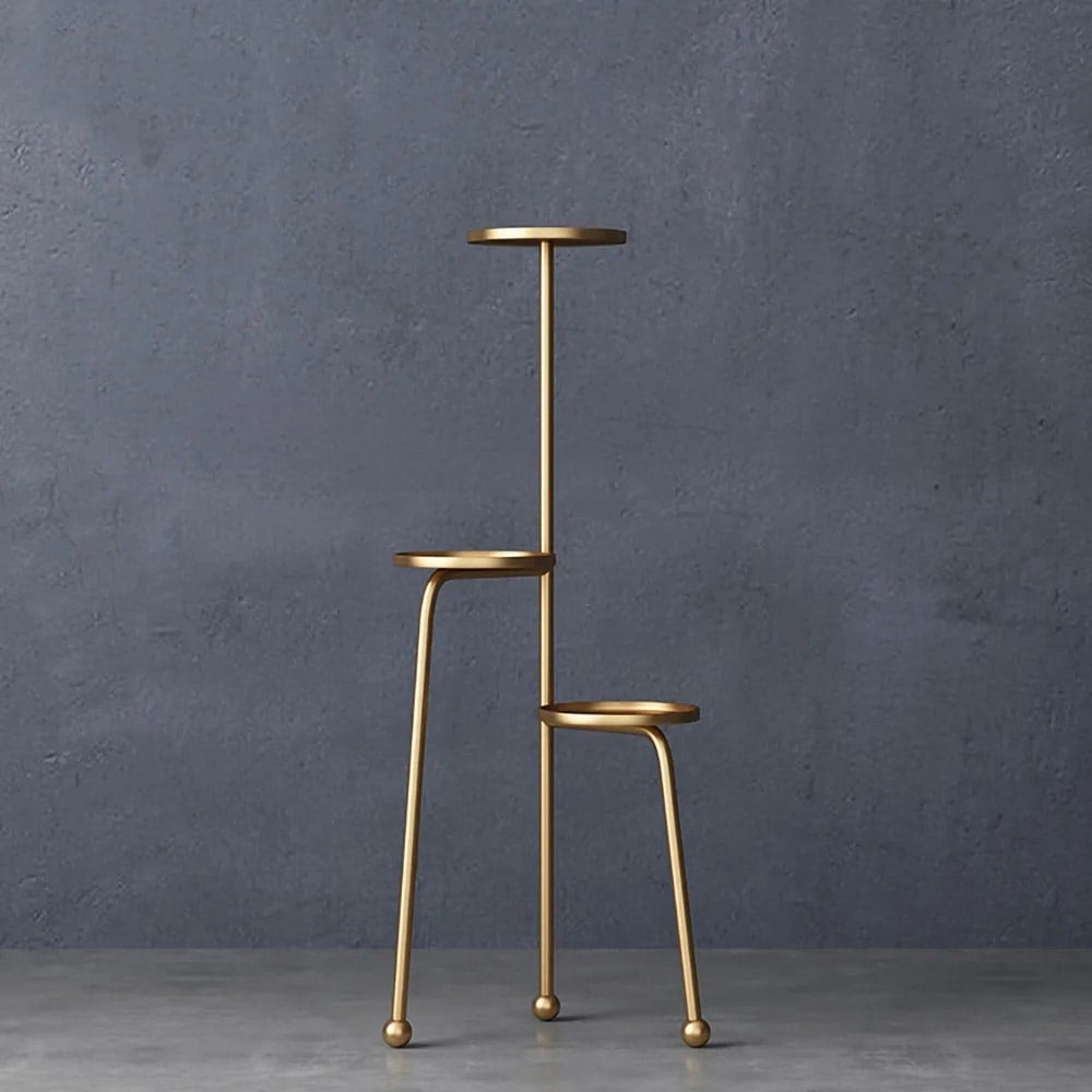 Gold Small Space 3-Layer Corner Floor-Standing Planter Stand with 3 Planter Trays window image