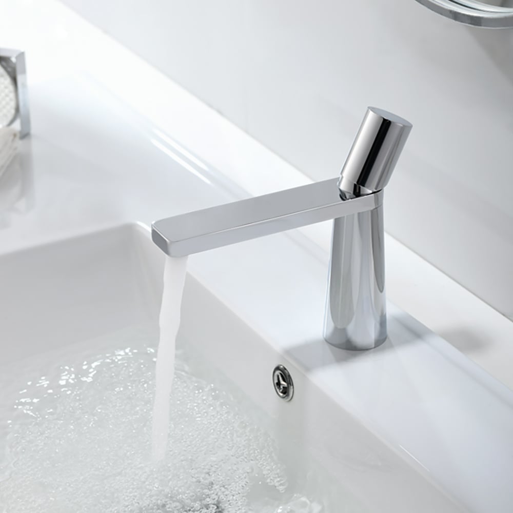 Modern Chrome Single Hole Bathroom Sink Faucet Single Knob Solid Brass window image