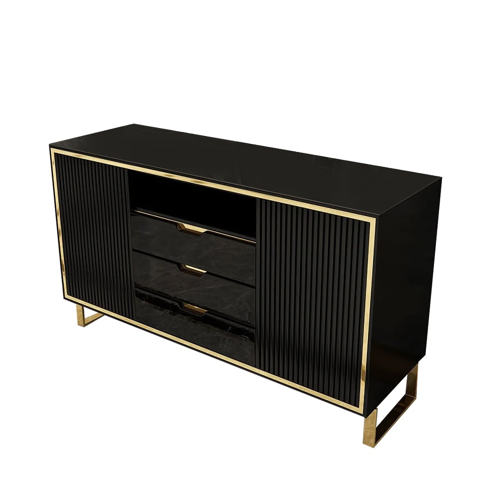 Black Sideboard Buffet Modern Sideboard Cabinet with 2 Doors & 3 Drawers in Large window image