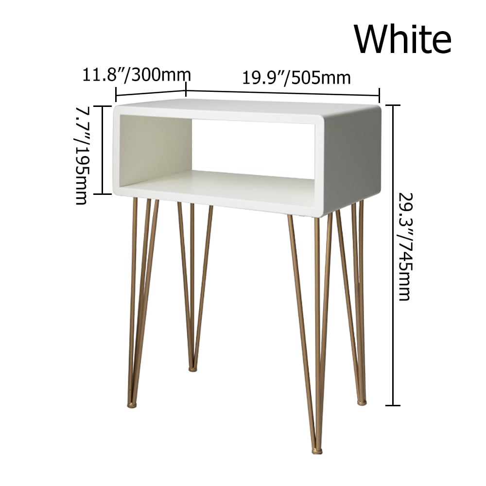 Modern White End Table with Storage in MDF & Metal window image