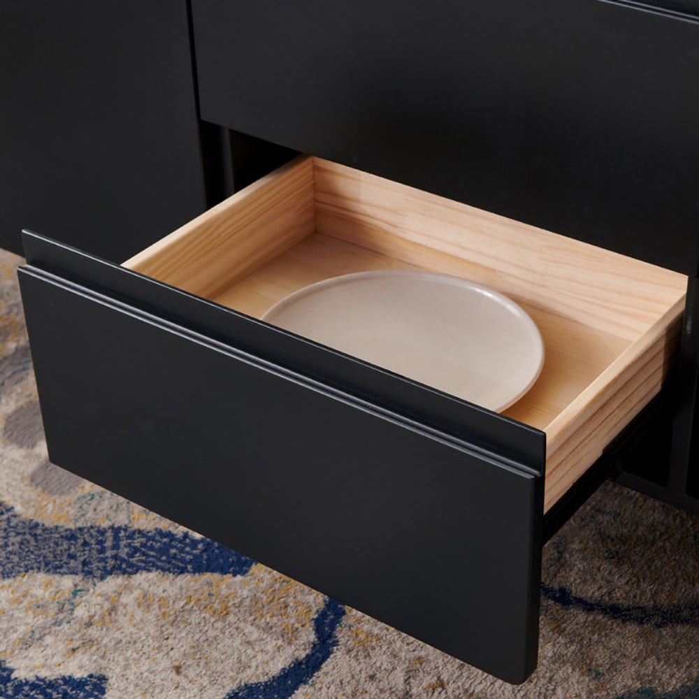 Black Modern Buffet Table Sintered Stone Sideboard Cabinet with Door & Drawers & Shelves window image