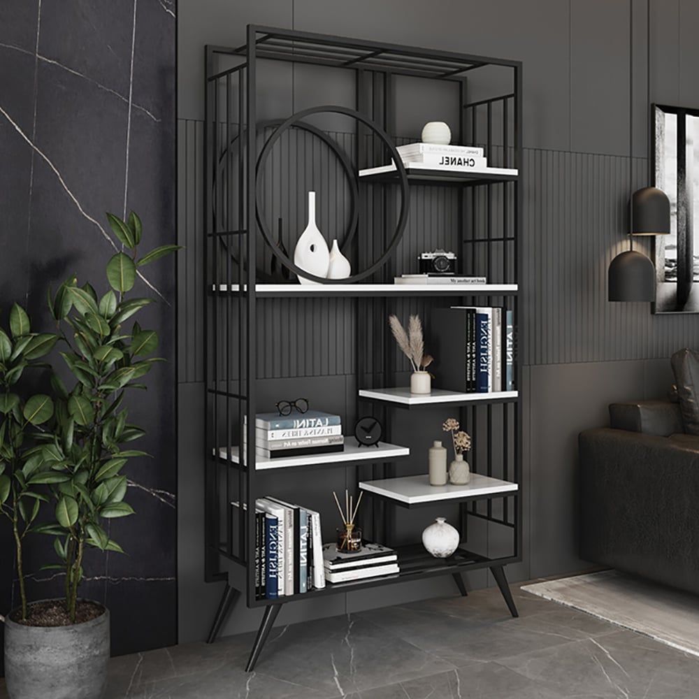 Estantería Etagere de pie contemporánea de 6 niveles en metal y madera Imagen de ventana