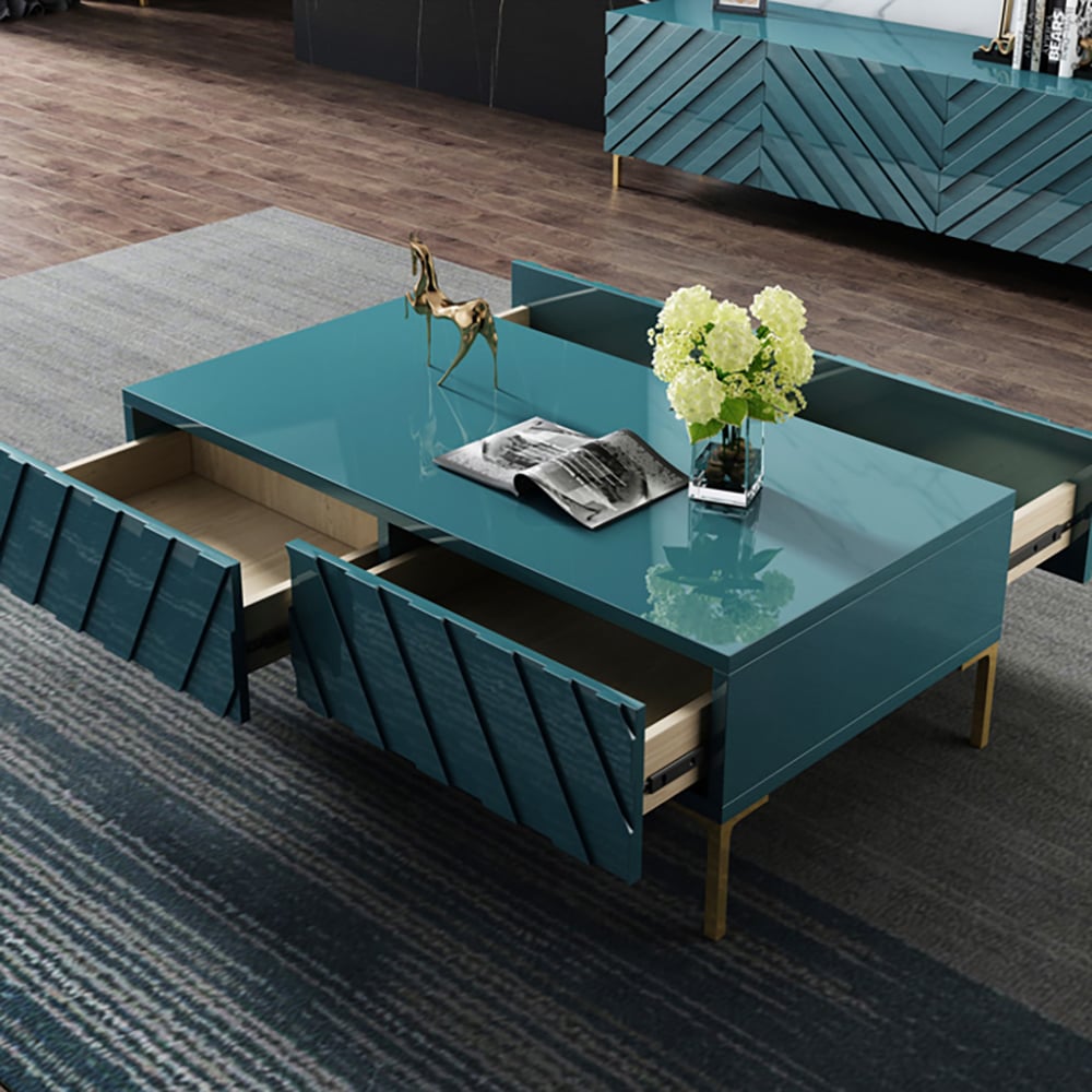 Modern Wood Coffee Table with Drawers Rectangle Accent Table in Green window image