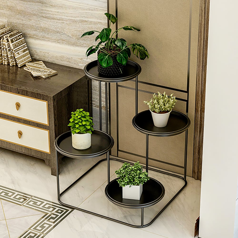 Modern 4-Tiered Ladder Plant Stand in Black window image