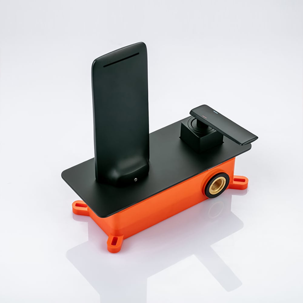 Waterfall Wall Mounted Black Bathroom Bath Filler Mixer Tap Single Lever Handle window image