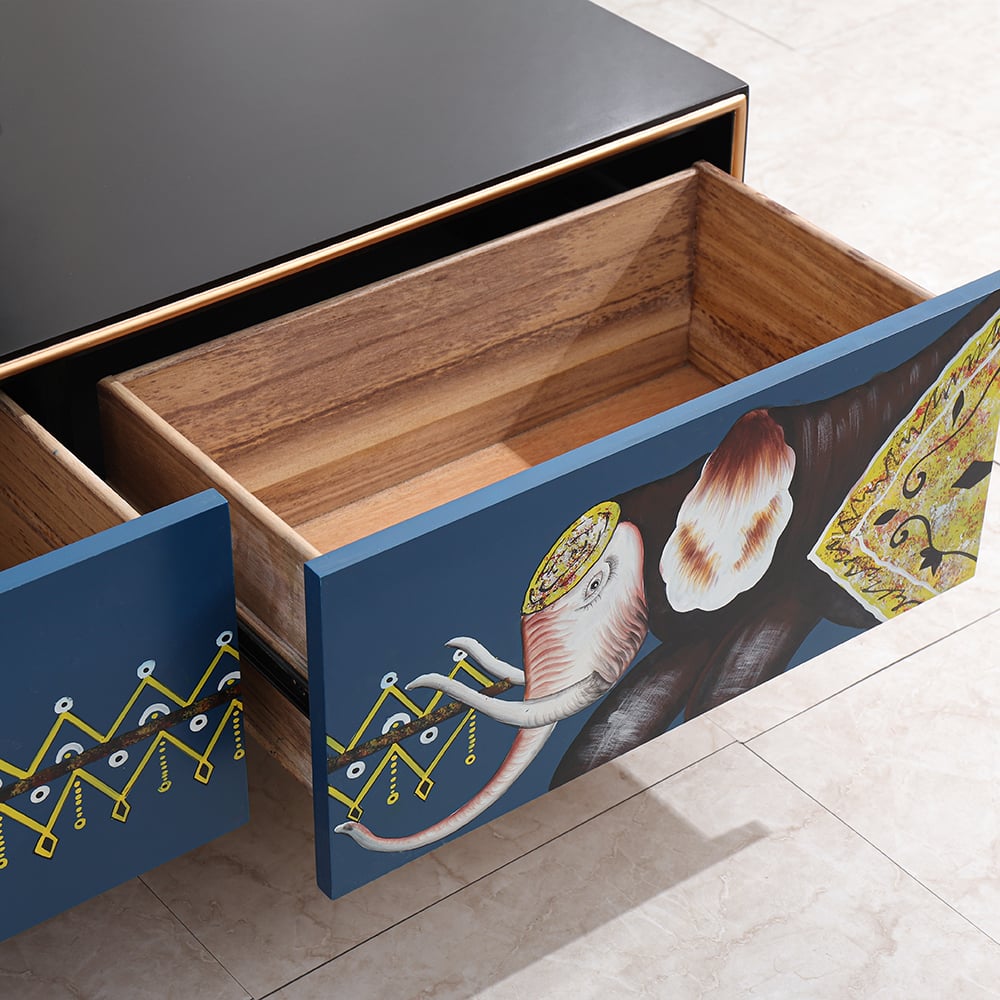 Modern Black Coffee Table with Drawers in MDF & Metal window image