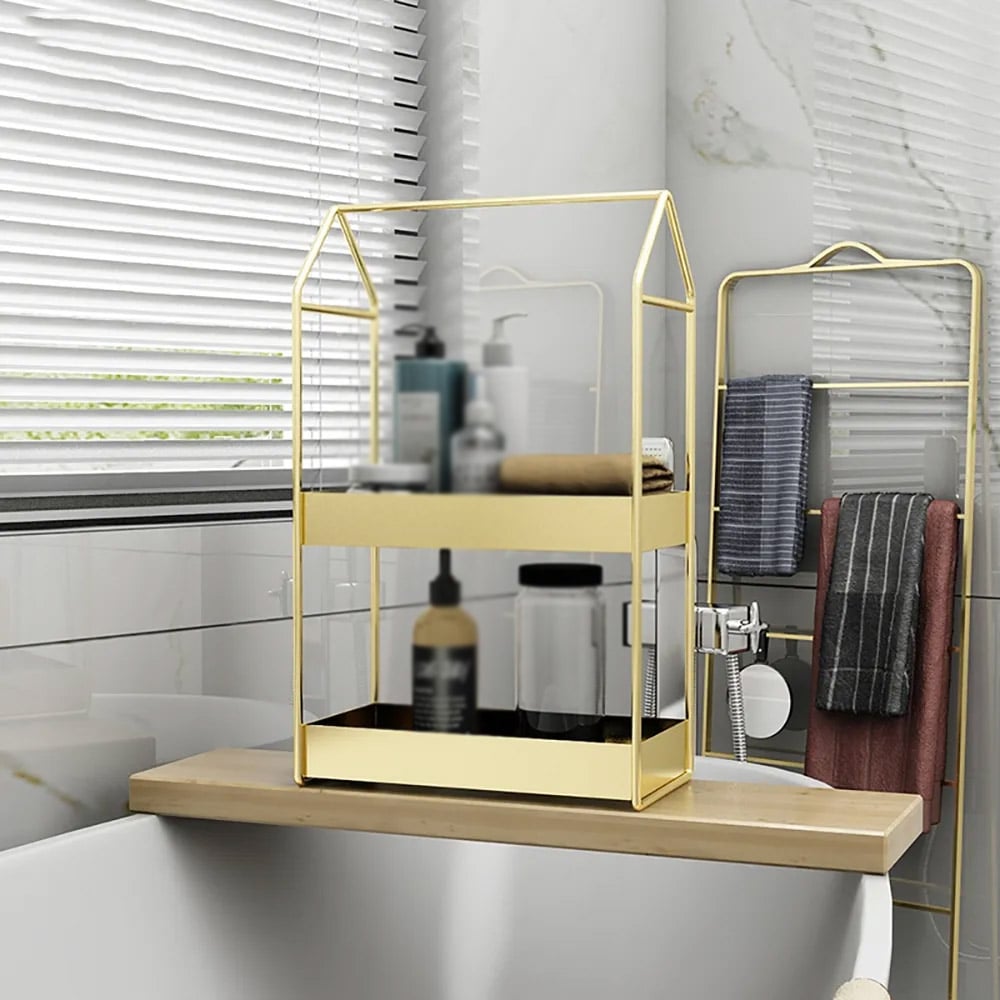 2-Tier Makeup Desk Organizer Dressing Storage Shelf window image