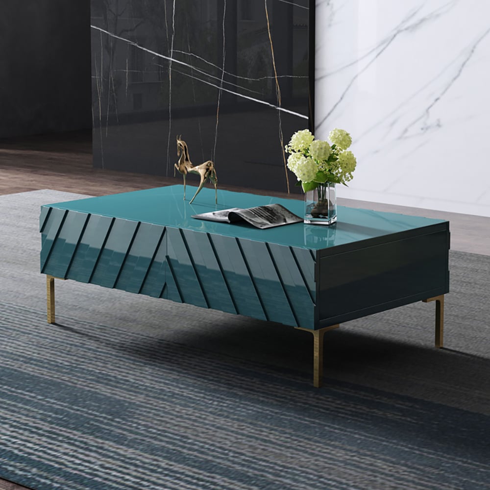 Modern Wood Coffee Table with Drawers Rectangle Accent Table in Green window image