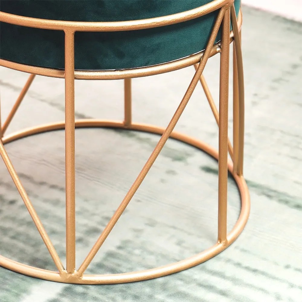 Green Pouf Ottoman Upholstered Velvet Ottoman Footrest in Gold Finish window image