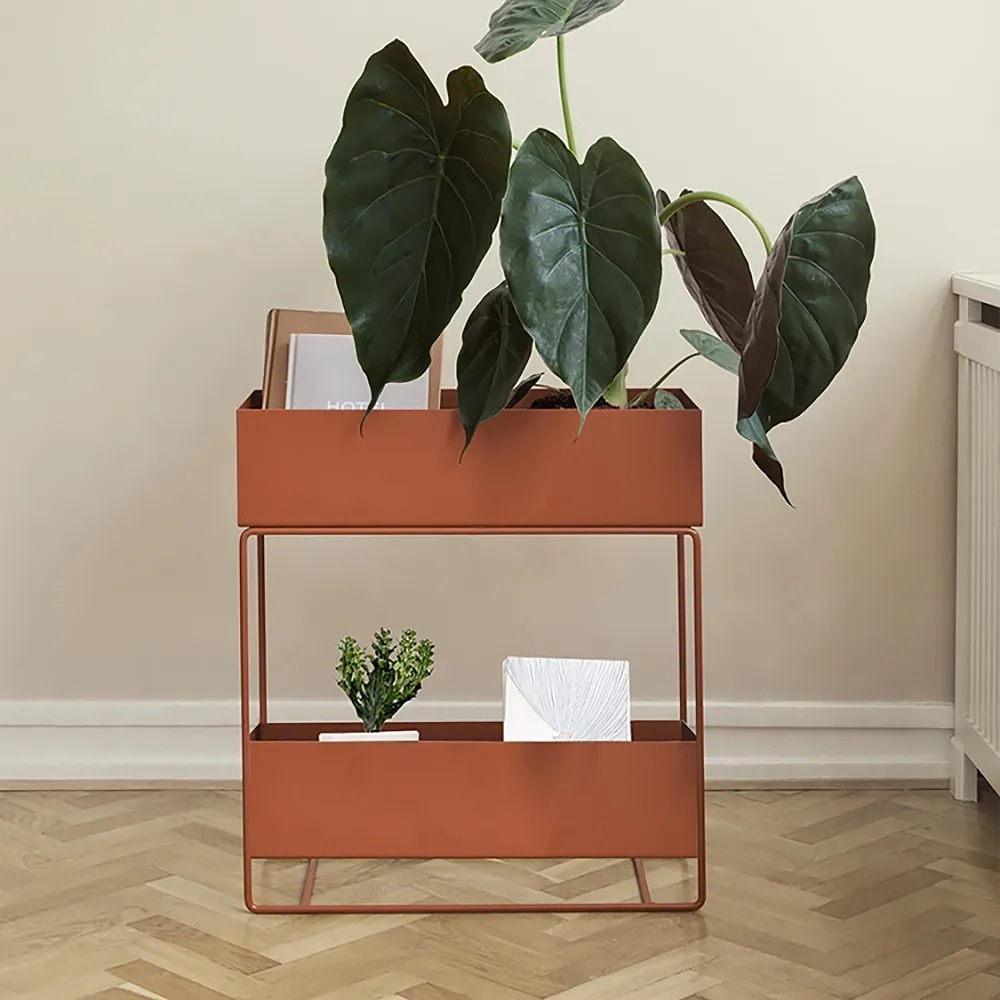 Orange Plant Stand 2-Shelf Gold Plant Pot Stand for Indoor&Outdoor window image