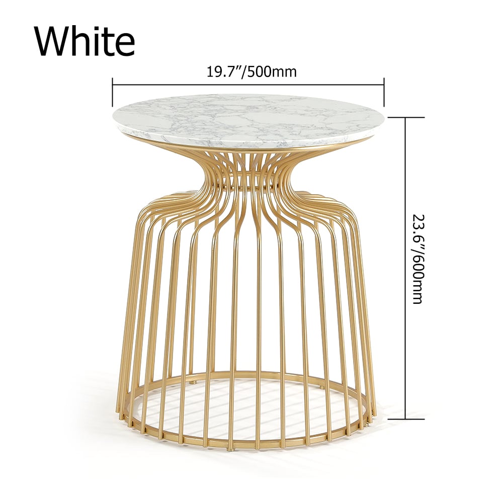 Modern Round Marble End Table in Black with Metal Frame window image