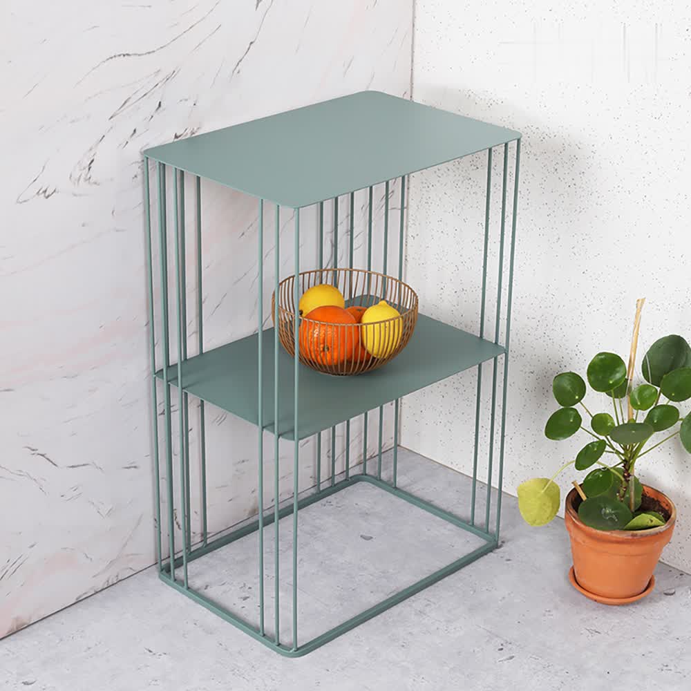 Green End Table 2-Tiered with Shelf Metal Side Table window image