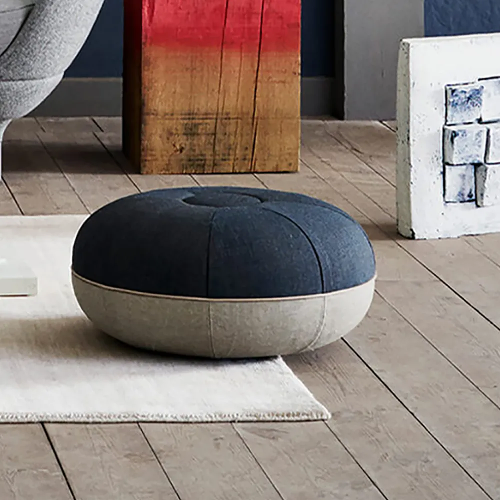 Round Tatami Cotton&Linen Upholstered Floor Ottoman Stool window image