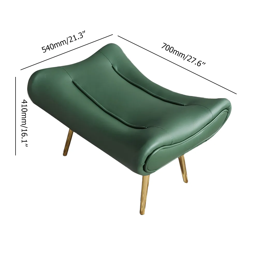 Contemporary Ottoman Footstool Leather Upholstered Gold Metal Legs window image