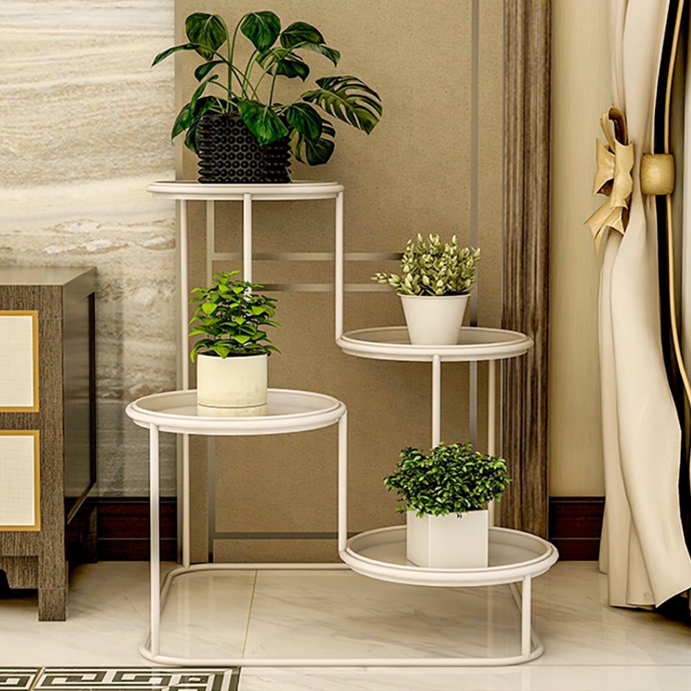 Modern 4-Tiered Ladder Plant Stand in White window image