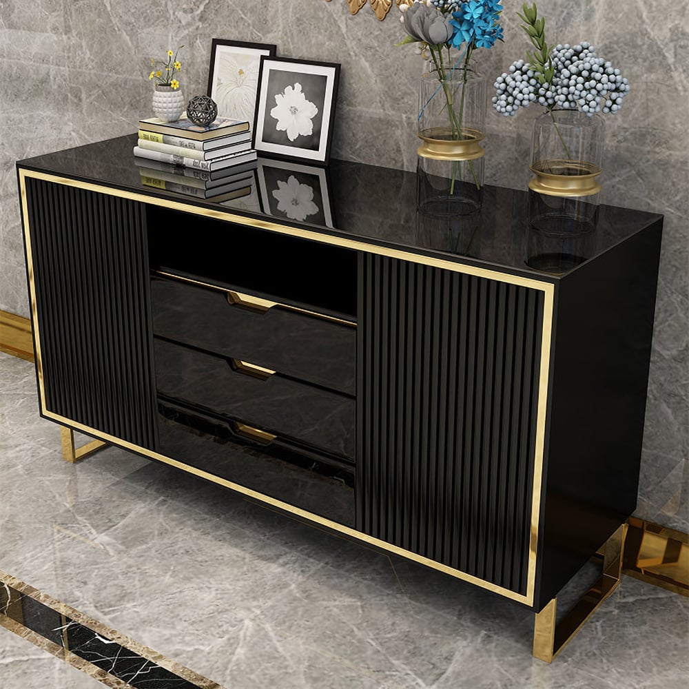 Black Sideboard Buffet Modern Sideboard Cabinet with 2 Doors & 3 Drawers in Large window image
