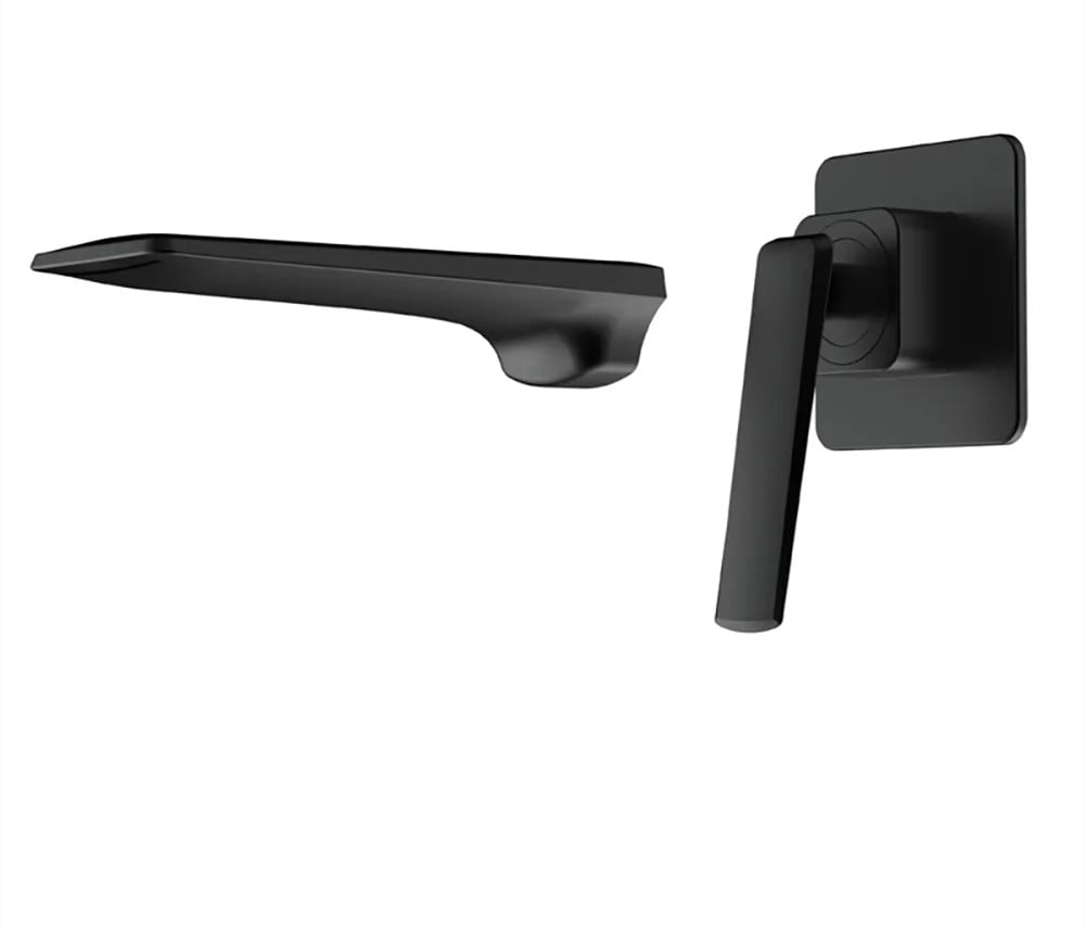 Waterfall Wall Mounted Black Bathroom Bath Filler Mixer Tap Single Lever Handle window image