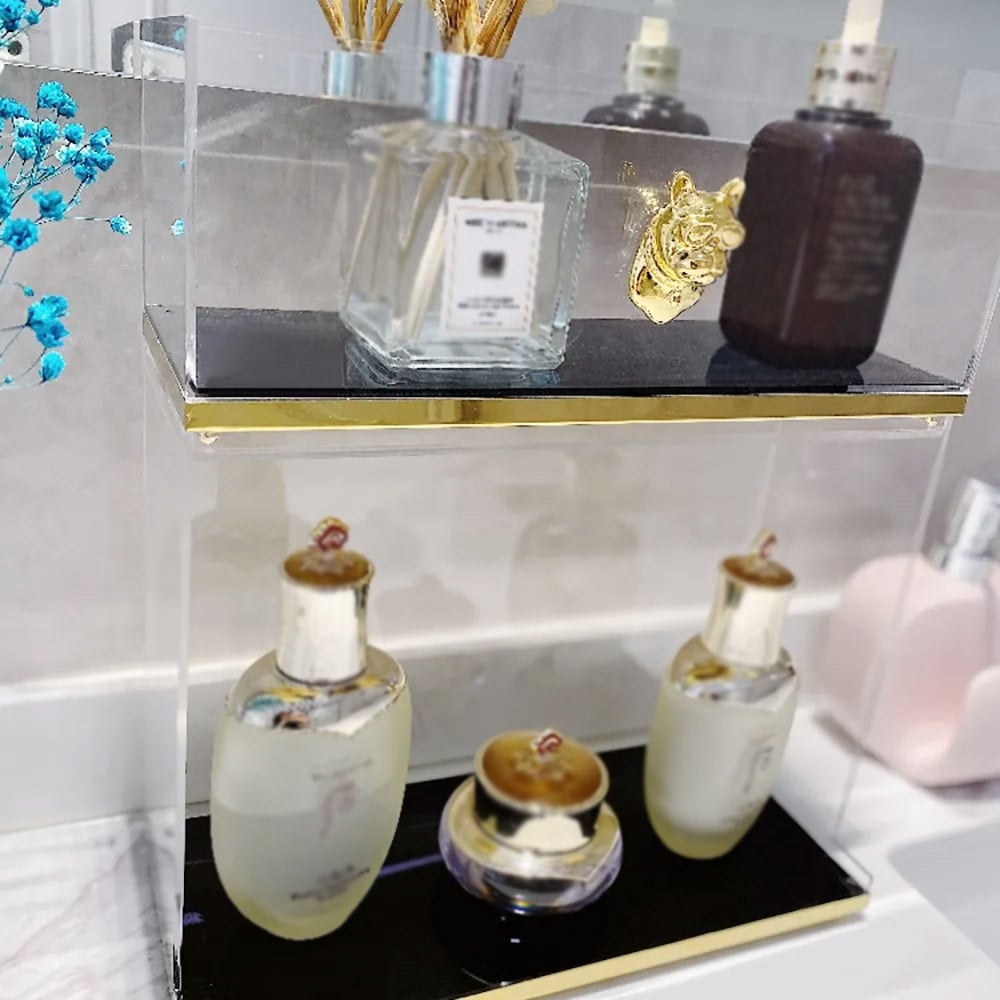 2-Tier Modern Bathroom Storage Box Desk Organizer in Clear window image