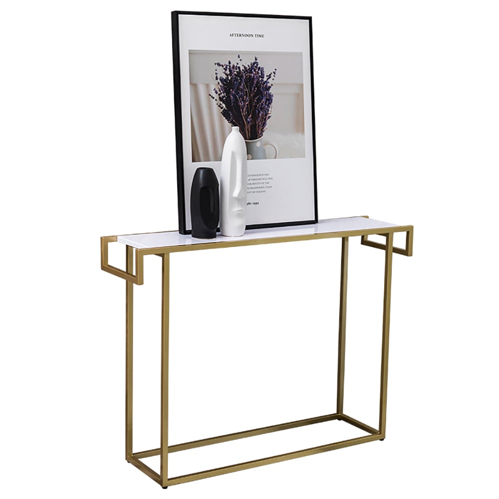 39.4" Modern White Rectangular Console Table with Gold Metal Base window image