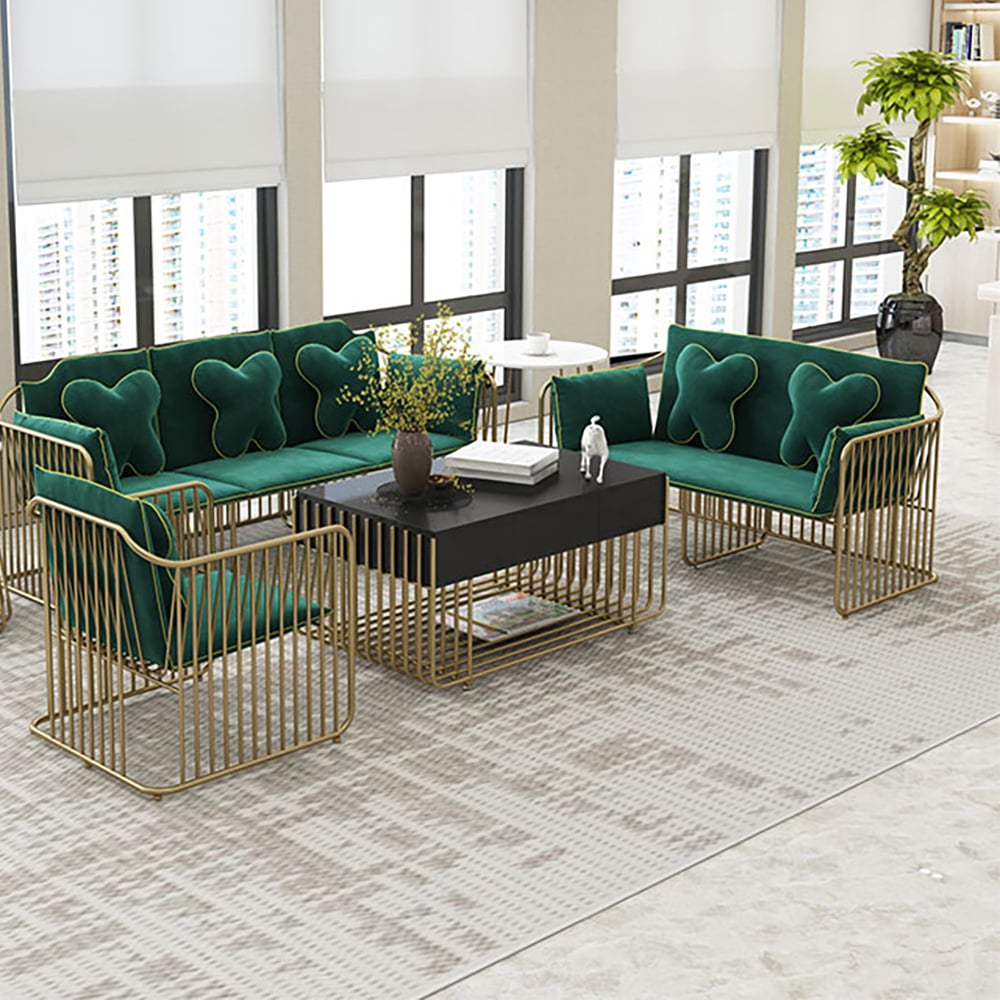 Modern Black Coffee Table with Storage Rectangle MDF Top & Metal Frame window image