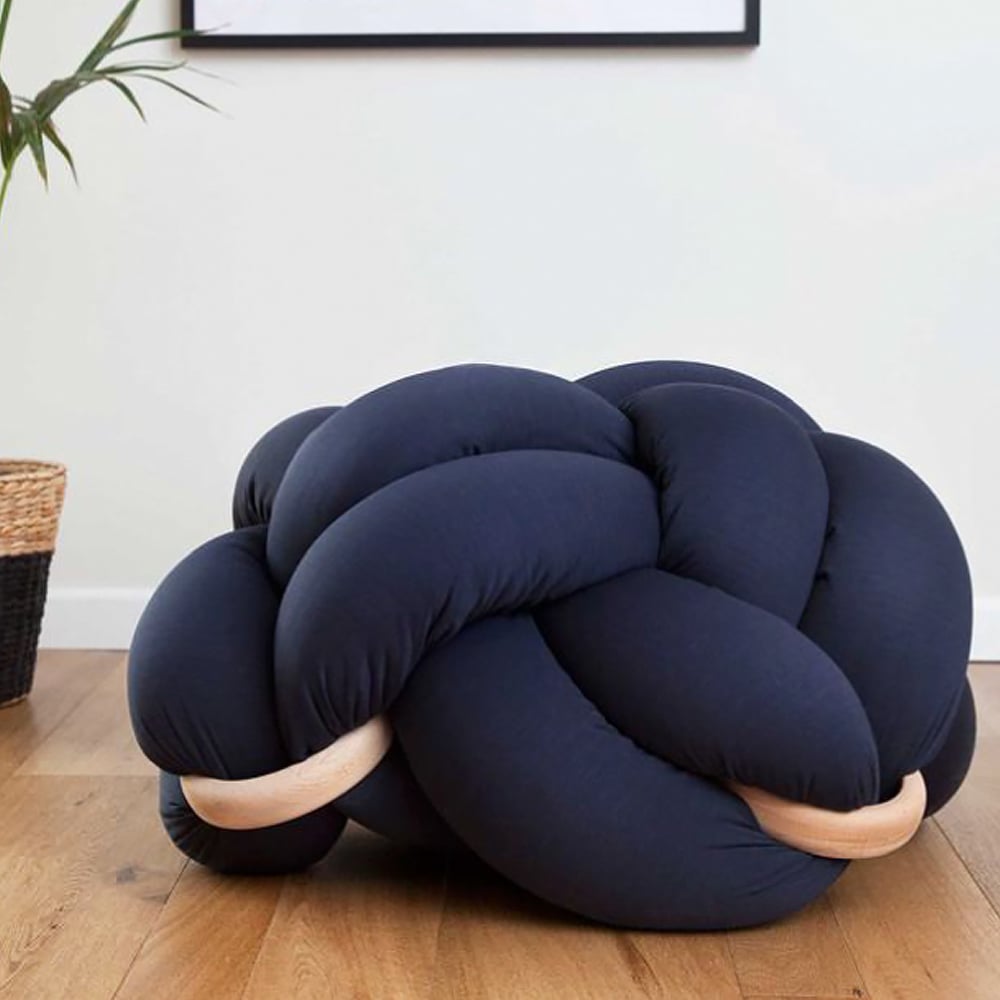 Blue Nordic Round Knot Stool Upholstered Ottoman Stool window image