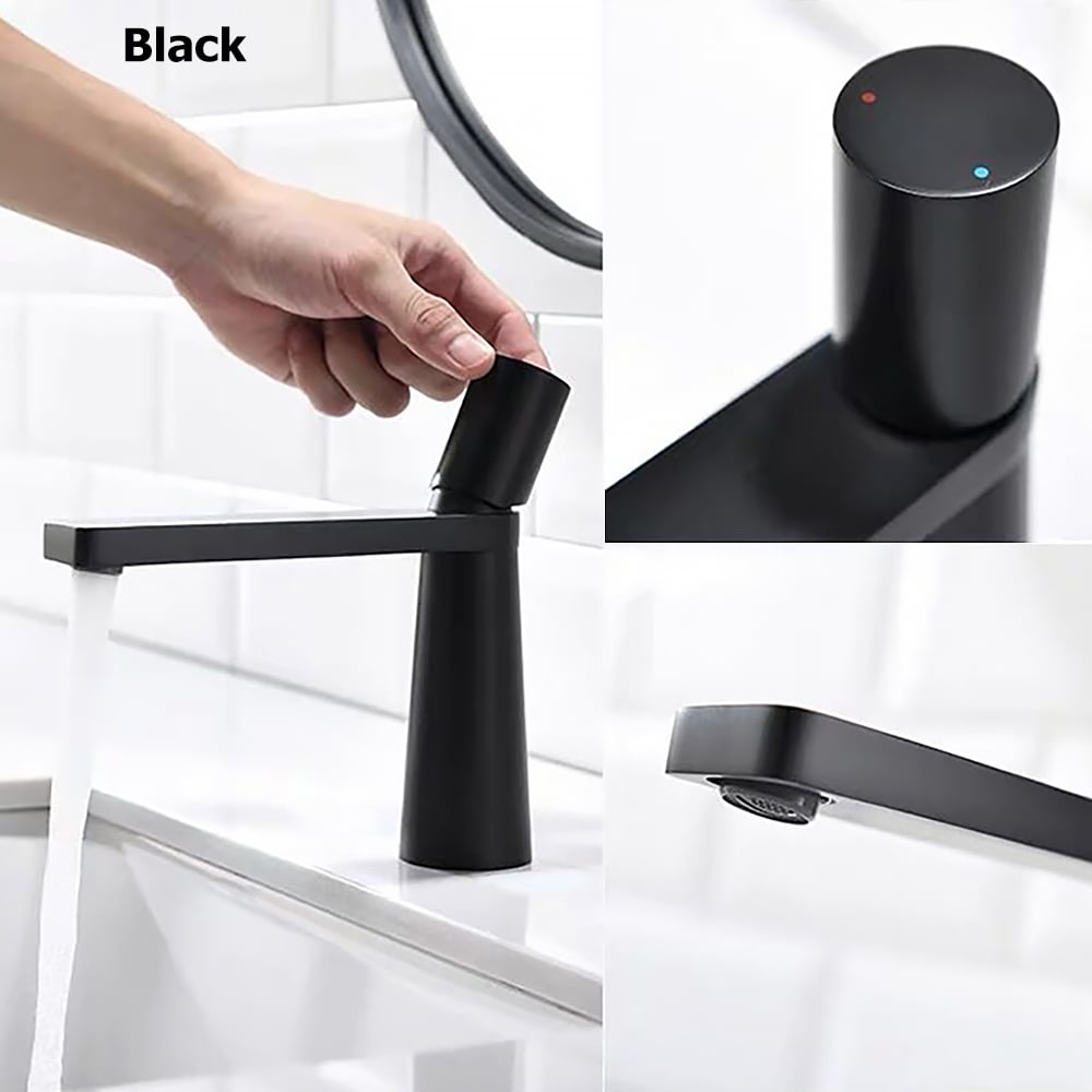 Modern Black Single Hole Bathroom Sink Faucet Single Knob Solid Brass window image