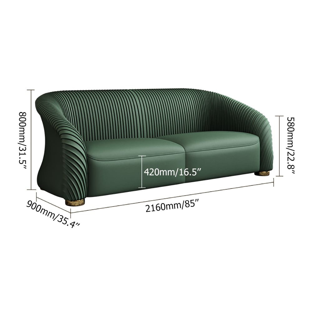 85" Luxury Sofa Nappa Leather Upholstered Sofa 3-Seater Modern Sofa-Green window image