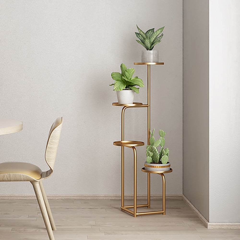4-Tiered Contemporary Plant Stand Freestanding Shelving in Gold window image