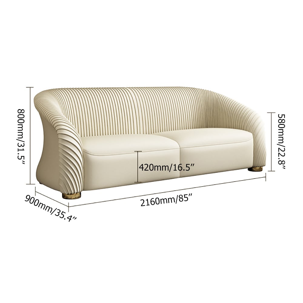 85" Luxury Sofa Nappa Leather Upholstered Sofa 3-Seater Modern Sofa in Cream window image