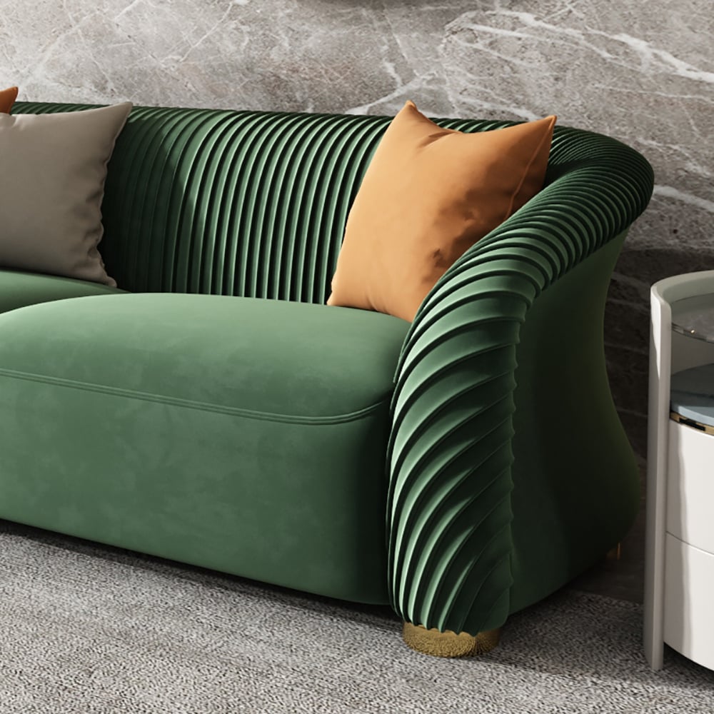 85" Luxury Sofa Nappa Leather Upholstered Sofa 3-Seater Modern Sofa-Green window image