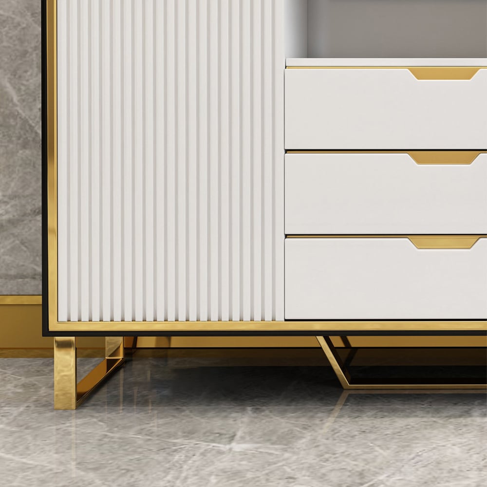 Wit en zwart dressoir Modern buffetdressoirkast 2 deuren en 3 laden in groot Vensterafbeelding