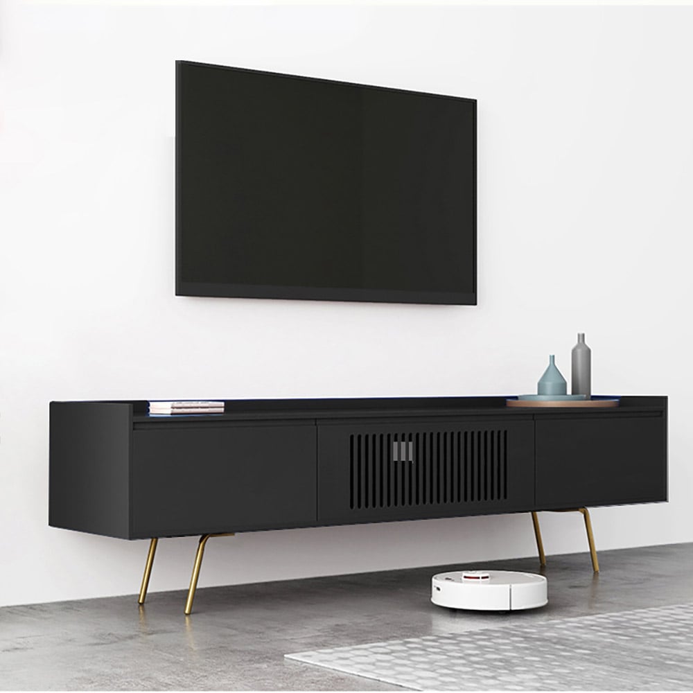 2200mm Black TV Stand Nordic Media Console with 4 Doors in Large window image