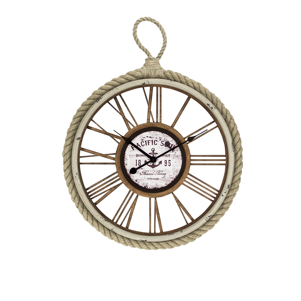 Nordic-Style Retro-Industrial Round Large Wall Clock with Hemp Rope ...