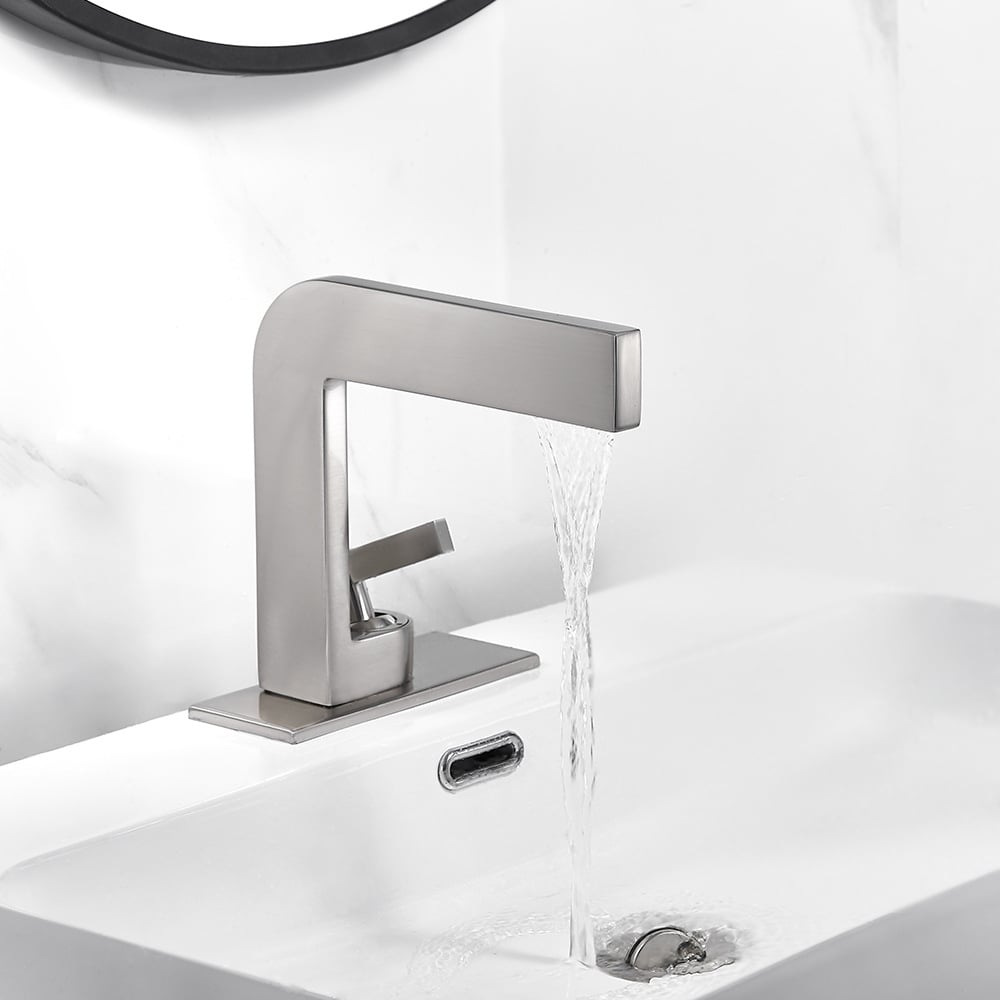 White Waterfall Single Lever Handle Bathroom Basin Tap Solid Brass with Escutcheon