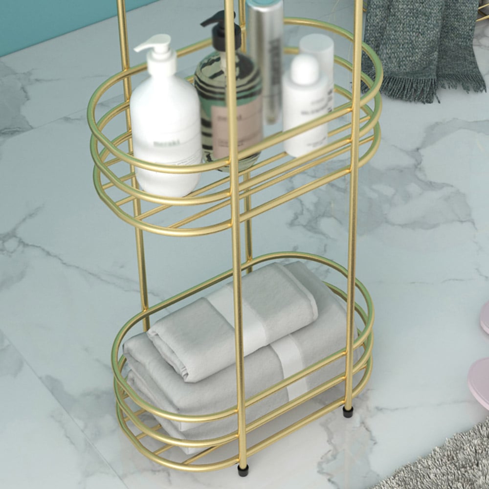 3 Tiers Gold Freestanding Storage Bathroom Shelves with Handles window image