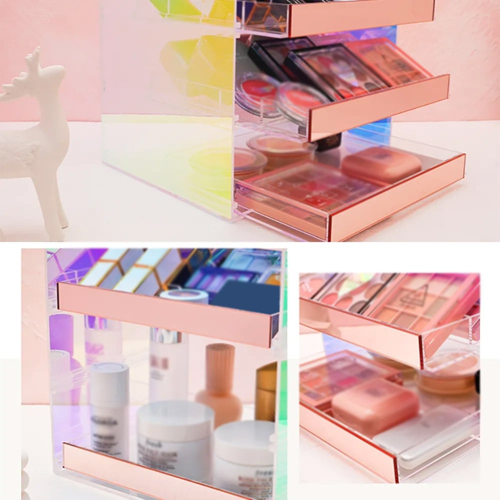 Acrylic Colourful Makeup Organiser Desk Storage Shelving 3-Tier window image