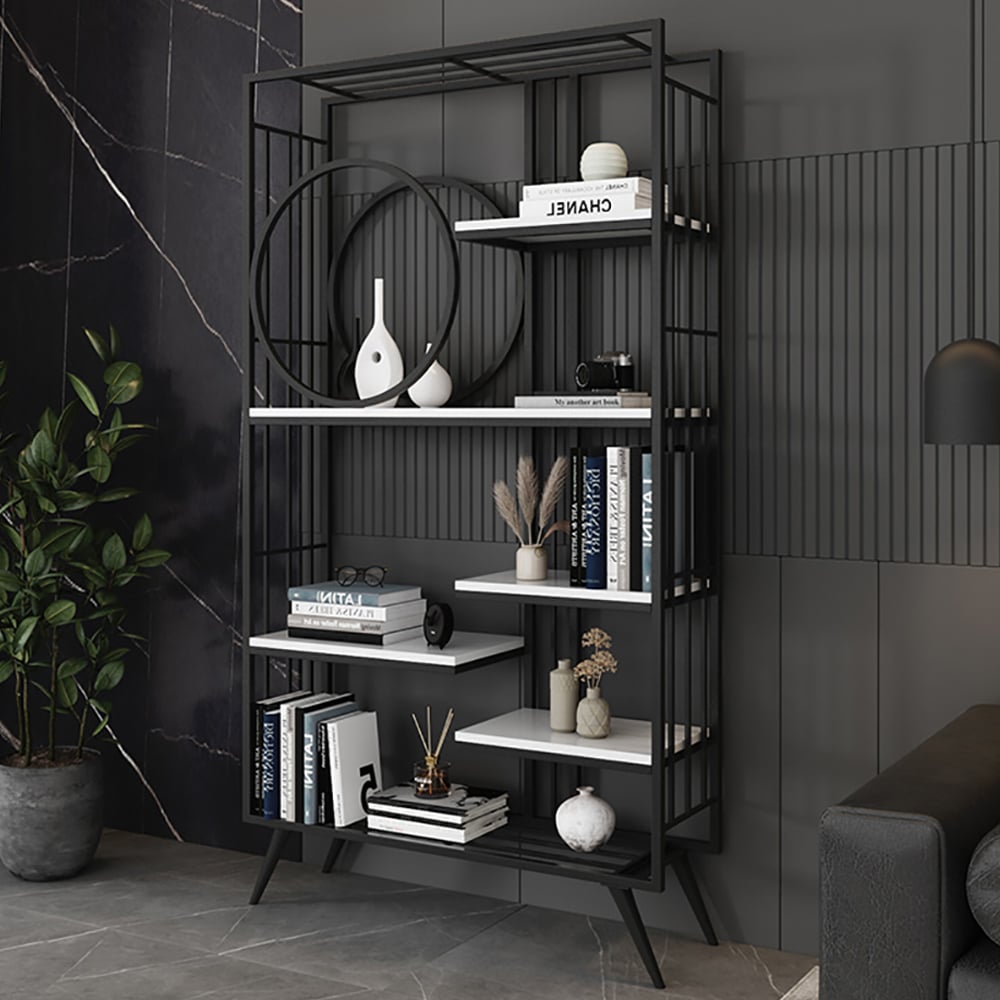 Estantería Etagere de pie contemporánea de 6 niveles en metal y madera Imagen de ventana