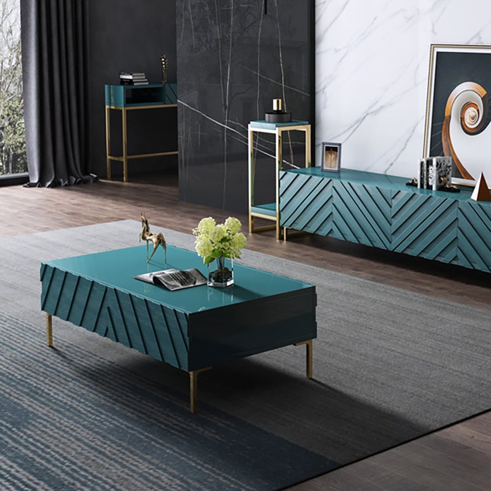 Modern Wood Coffee Table with Drawers Rectangle Accent Table in Green window image