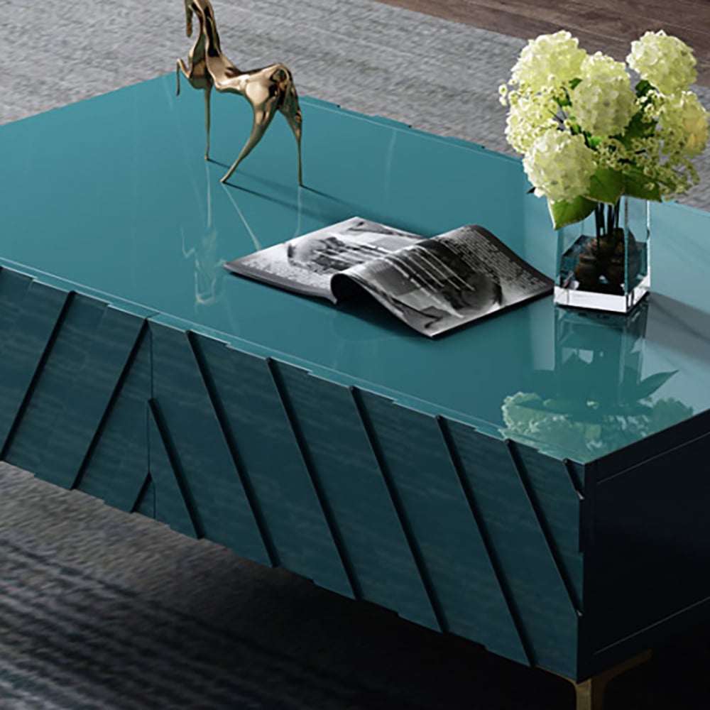 Modern Wood Coffee Table with Drawers Rectangle Accent Table in Green window image