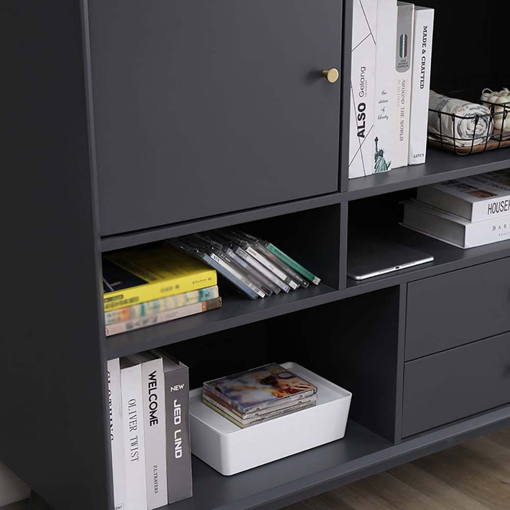 Modern Minimalist Grey Cabinet with Door & Drawers & Shelves in Small window image