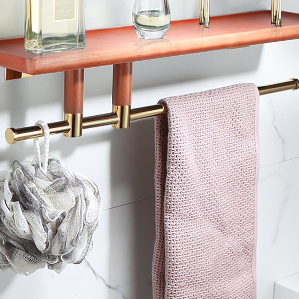 Modern Bathroom Storage Shelf with Brass Towel Rail window image