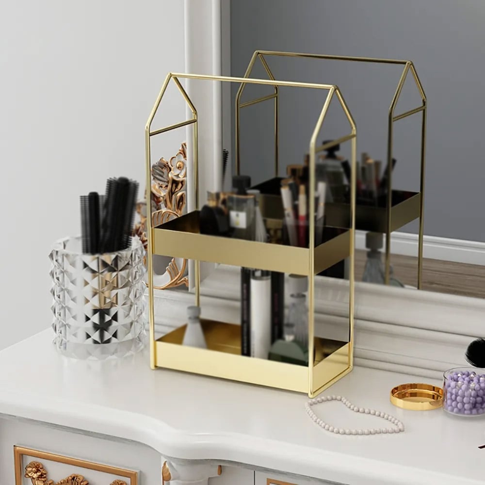2-Tier Makeup Desk Organizer Dressing Storage Shelf window image