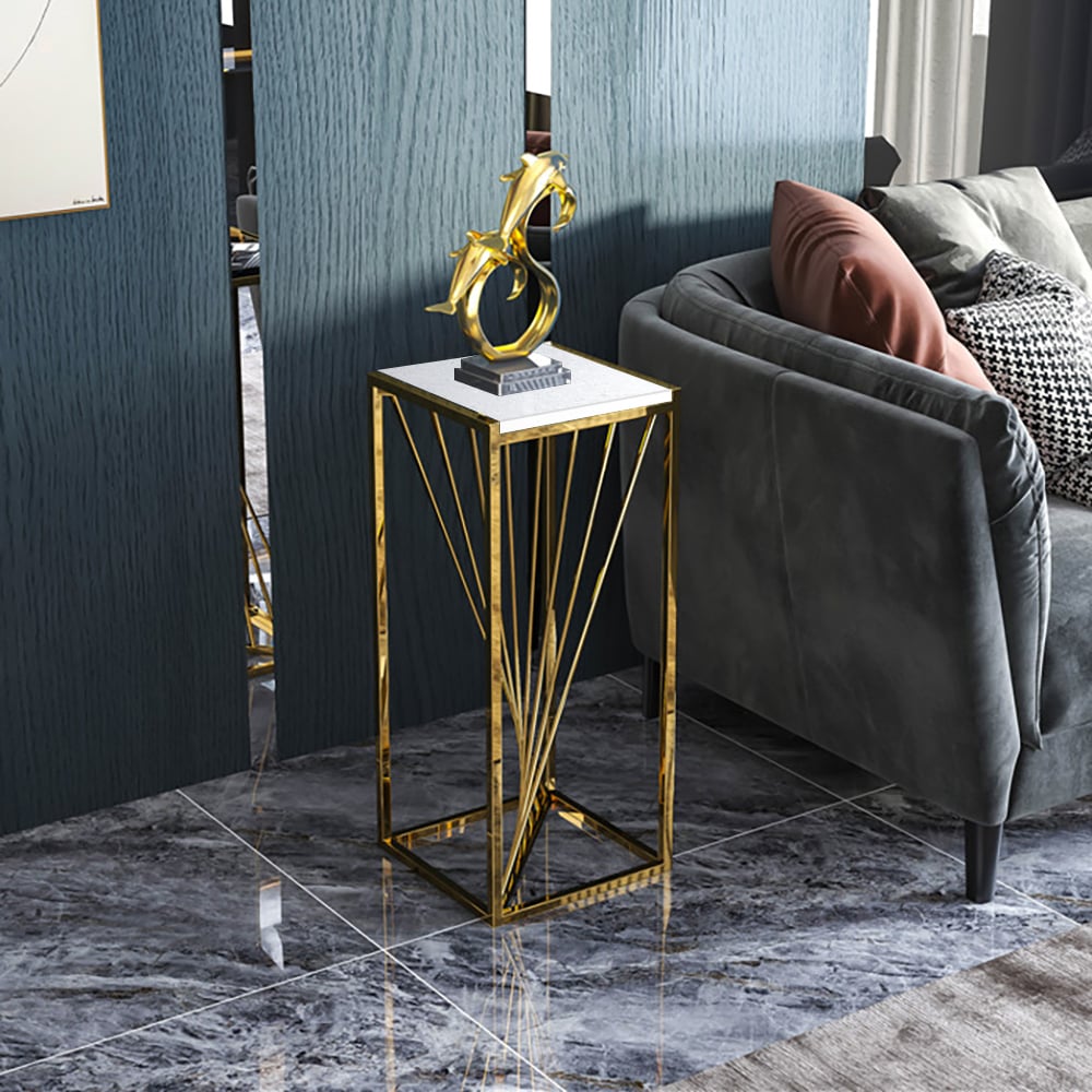 Nordic Decor Freestanding Marble Plant Stand in White window image