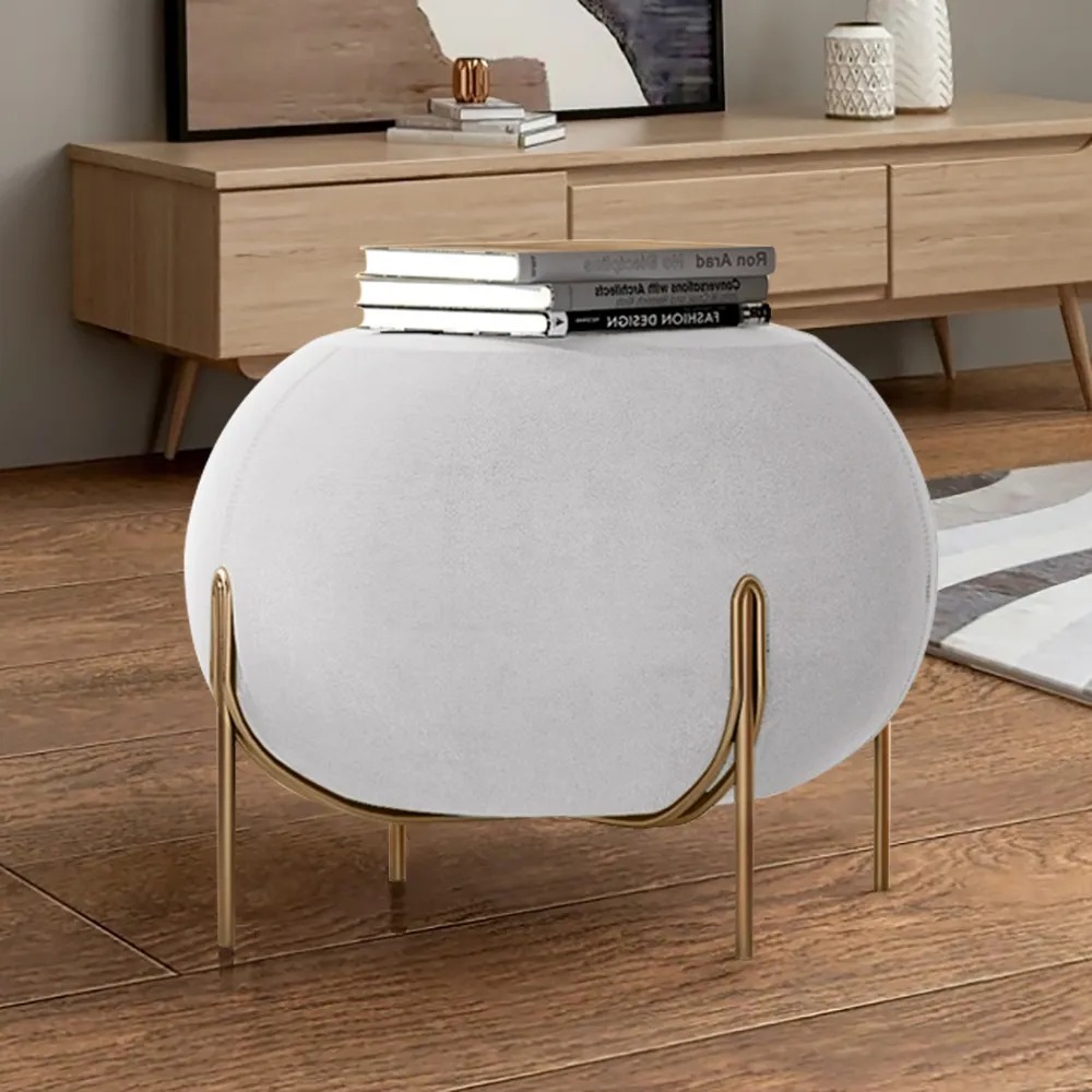 Repose-pieds Ottoman en velours sphérique gris en métal doré image de fenêtre