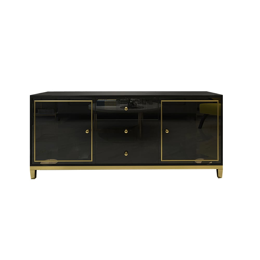 47" Black Sideboard Postmodern Tempered Glass Top Buffet with Doors & Drawers window image