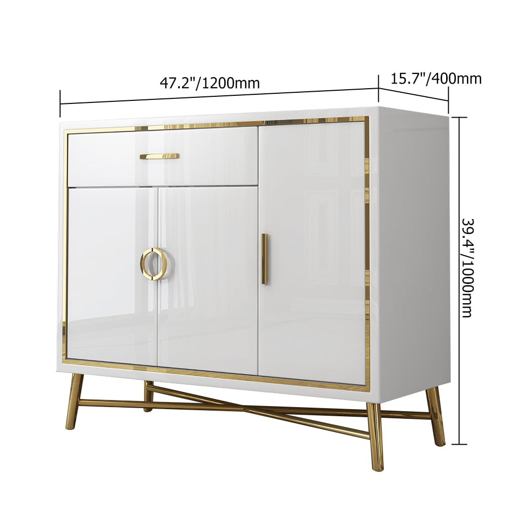 47" Modern White Sideboard Buffet  with Doors & Drawer & Shelves in Gold window image