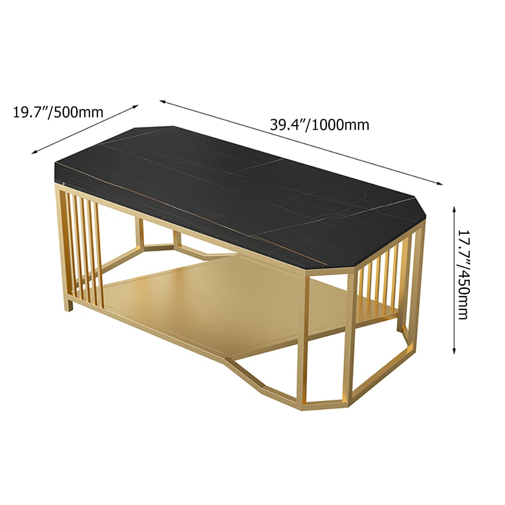 Black 2-Tiered Coffee Table with Sintered Stone Top & Metal Base window image