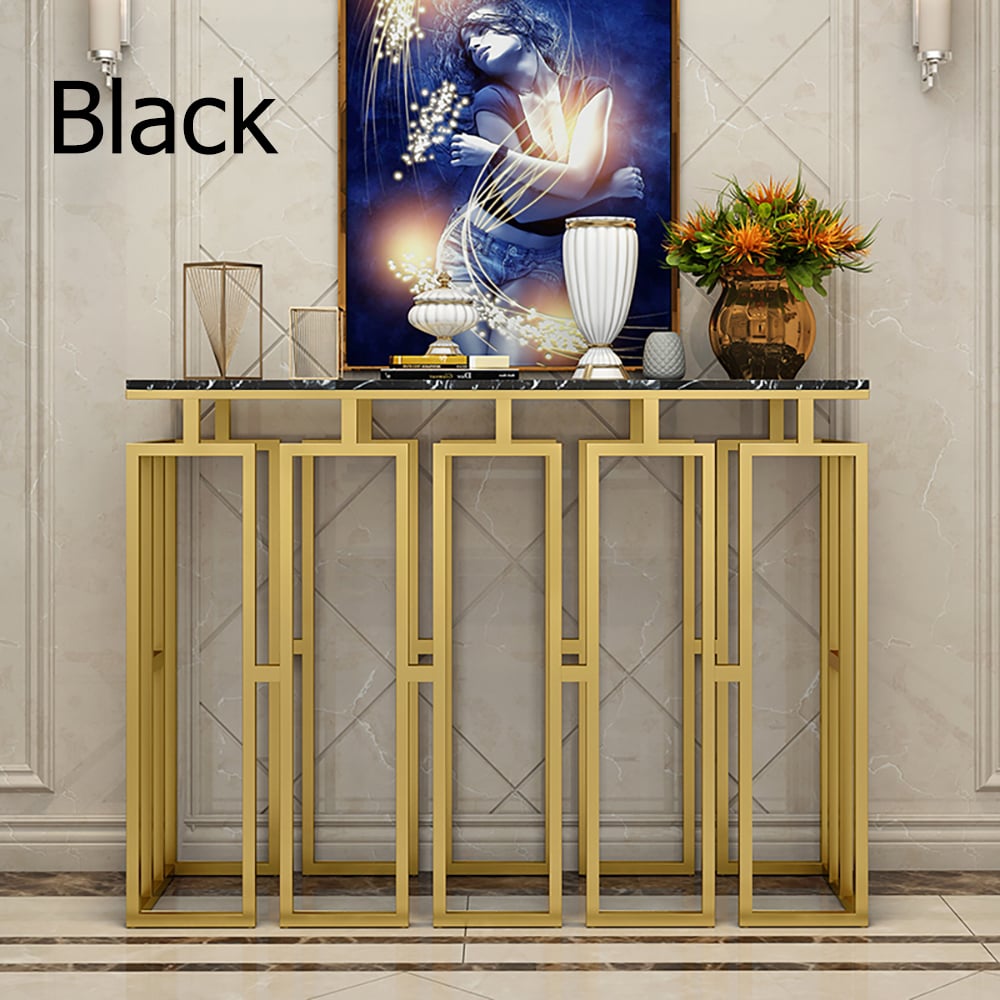Black Narrow Console Table with Marble Top & Metal Frame window image