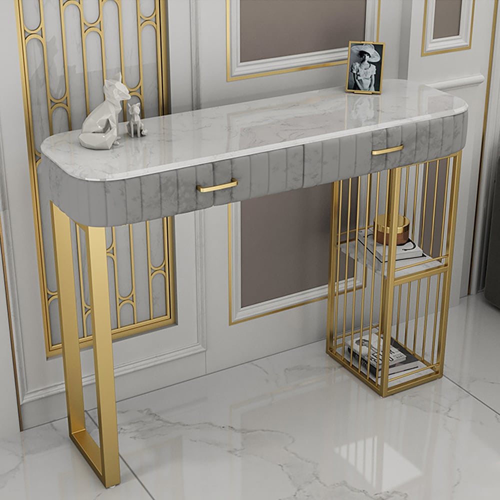 Modern Bar Table with Storage and 2 Shelves in Grey window image